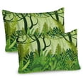 thumbnail image 1 of Plant Pillow Sham Set of 2, Cartoon Style Jungle Depiction Hand Drawn Digital Rainforest Leaves Bushes Trees, Quality Microfiber Bedding Item for All Seasons, 26" x 20", Forest Green, by Ambesonne, 1 of 3