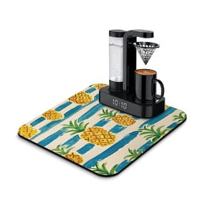 Plant Pineapple Dish Drying Mat, Tropical Hawaiian Fruit Summer Yellow Golden Absorbent Kitchen Mat