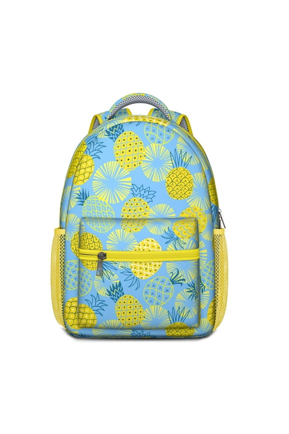 Plant Pineapple Backpack with Tropical Hawaiian Exotic Fruit Summer Yellow Golden Print for Elementary School