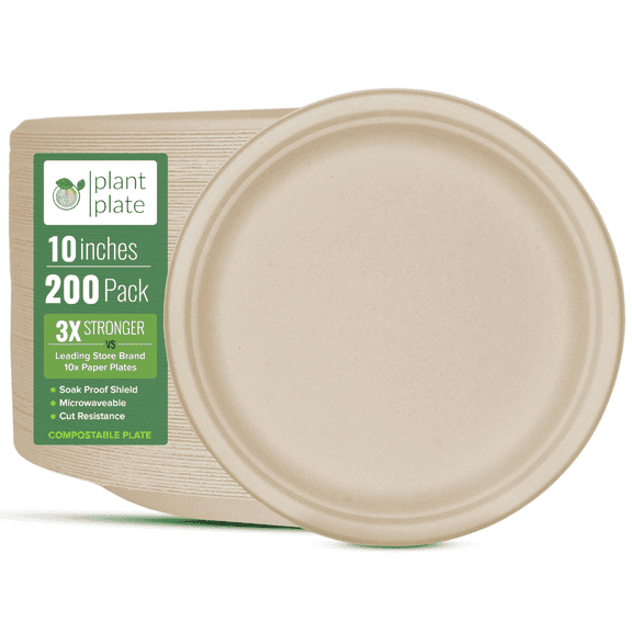 Plant Plate 10-Inch Round Leak Resistant Disposable Paper Plates, 200 Count