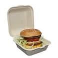 thumbnail image 1 of Plant Plate 100-pack of Eco-Friendly 6X6 Clamshell Heavy Duty Disposable Container, Made with Bagasse Natural Color - BPA-Free and Compostable., 1 of 6
