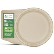 Plant Plate Everyday Solid Print Disposable Paper Plates, 10 Inch, 150 Count