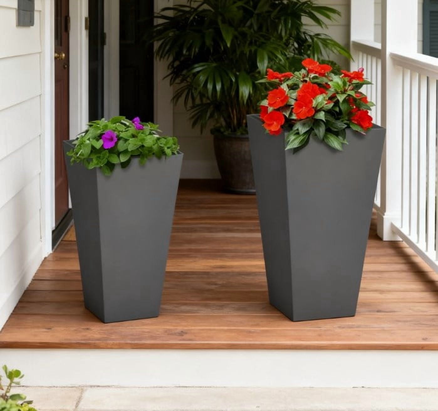 Plant Pot, 2-Pack Outdoor Planter Set, Durable & Stackable Flower Pots with Drainage Holes, for Porch, Entryway, Patio, Yard, Garden