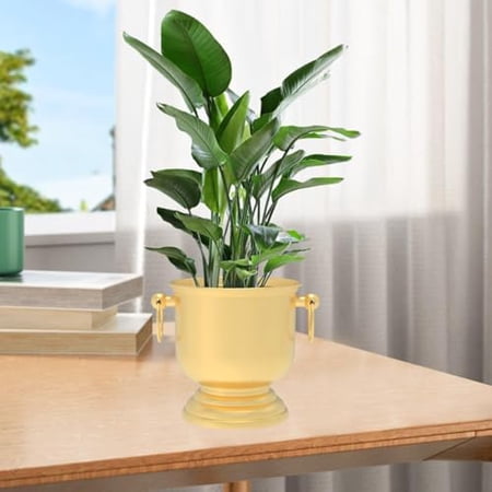 Plant Pot Decorative Planter Flower Arrangement Creative Gift Iron Flower Pot Plants Flower Container for Balcony Living Room, Gold with Handle