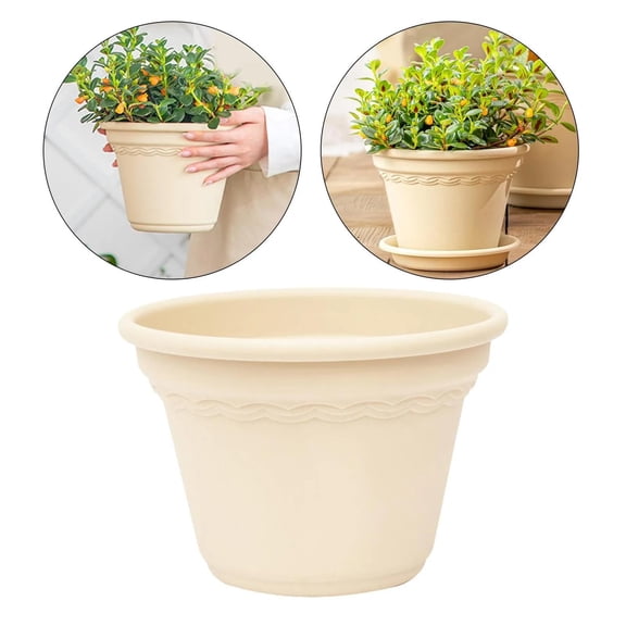 Plant Pot With Drainage Holes And Saucer, Wavy Embossed Decorative Flower Planter,Thickened Breathable Plastic Flower Pot For Home Garden Balcony Office Tabletop Plants,Modern Minimalist Home Decor