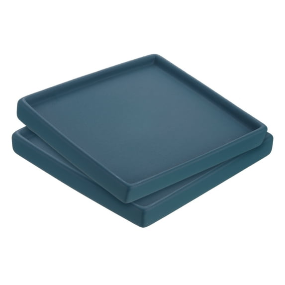 Plant Pot Saucers 6.7 Inch, 2pcs Ceramic Square Flower Tray for Indoor Dark Blue