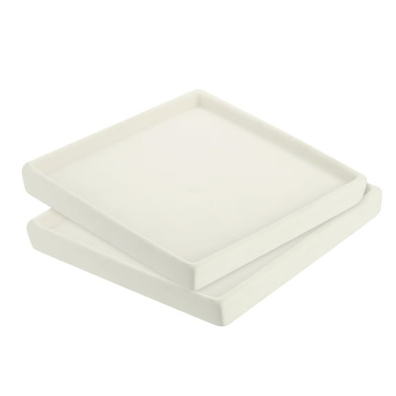 Plant Pot Saucers 6.7 Inch, Ceramic Square Flower Tray for Indoor, Beige 2 Pack