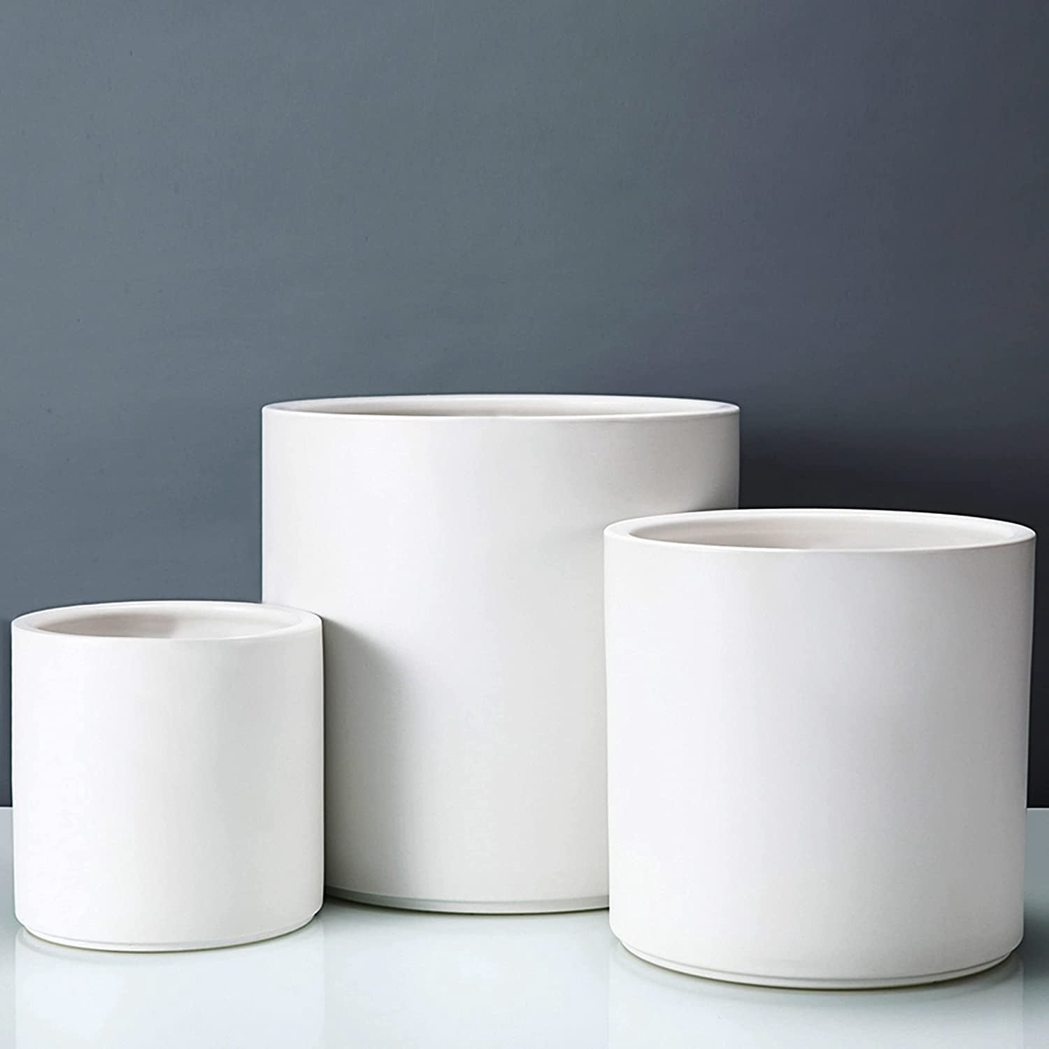 Plant Pot Set Matte White Ceramic Planter for Indoor Outdoor Plants ...