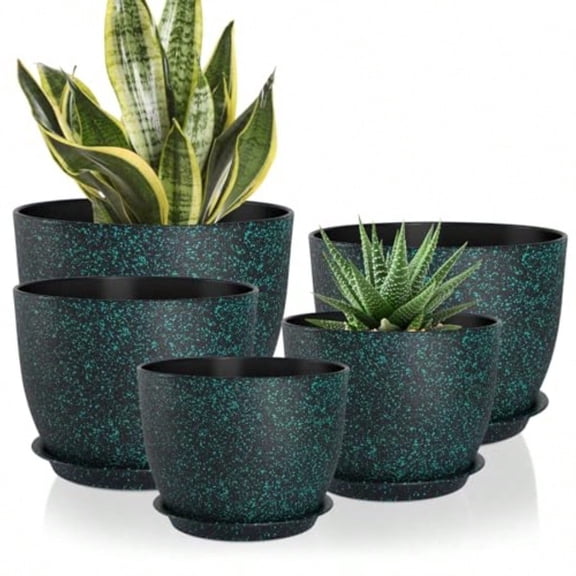 Plant Pots 10/9/8/7.5/7 inch Set of 5Flower Pots with Multi Mesh Drainage Holes Large Planters for Indoor Outdoor Garden Plants and Flowers. Green Speckles