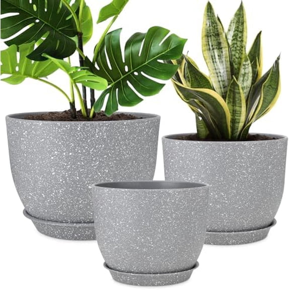 Plant Pots 12/10/9 inch Set of 3, Flower Pots with Multi Mesh Drainage Holes, Large Planters for Indoor Outdoor Garden Plants and Flowers. (Gray)