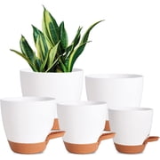 Plant Pots 7/6.5/6/5.5/5 Inch Self Watering Planters with Drainage Hole, Plastic Flower Pots, Nursery Planting Pot for All House Plants, Succulents,Snake Plant, African Violet, Flowers,White