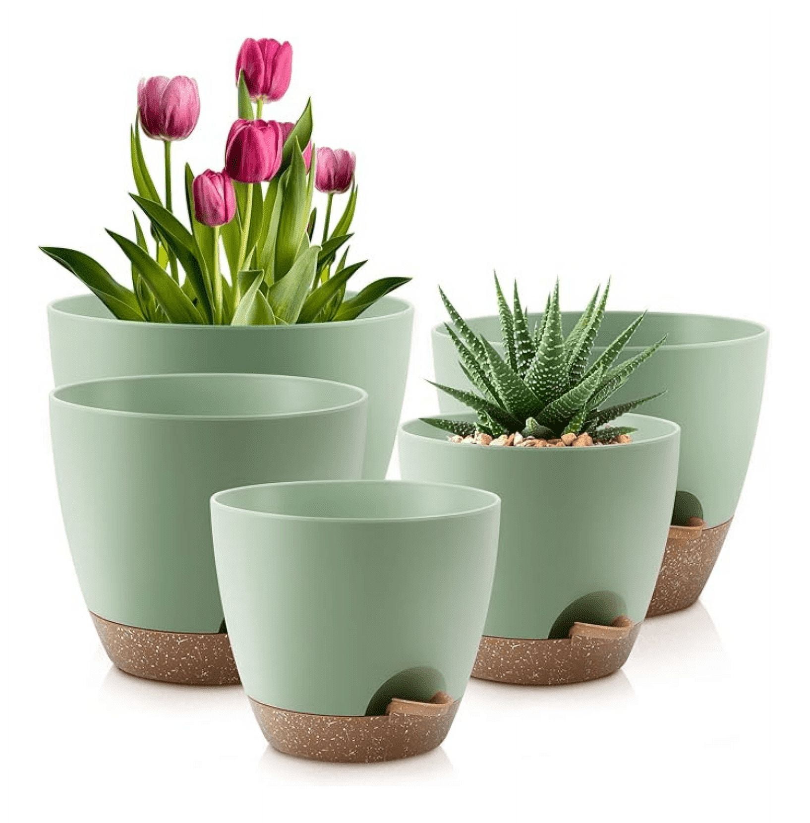 Plant Pots 7/6.5/6/5.5/5 Inch Self Watering Pots, Set of 5 Plastic ...
