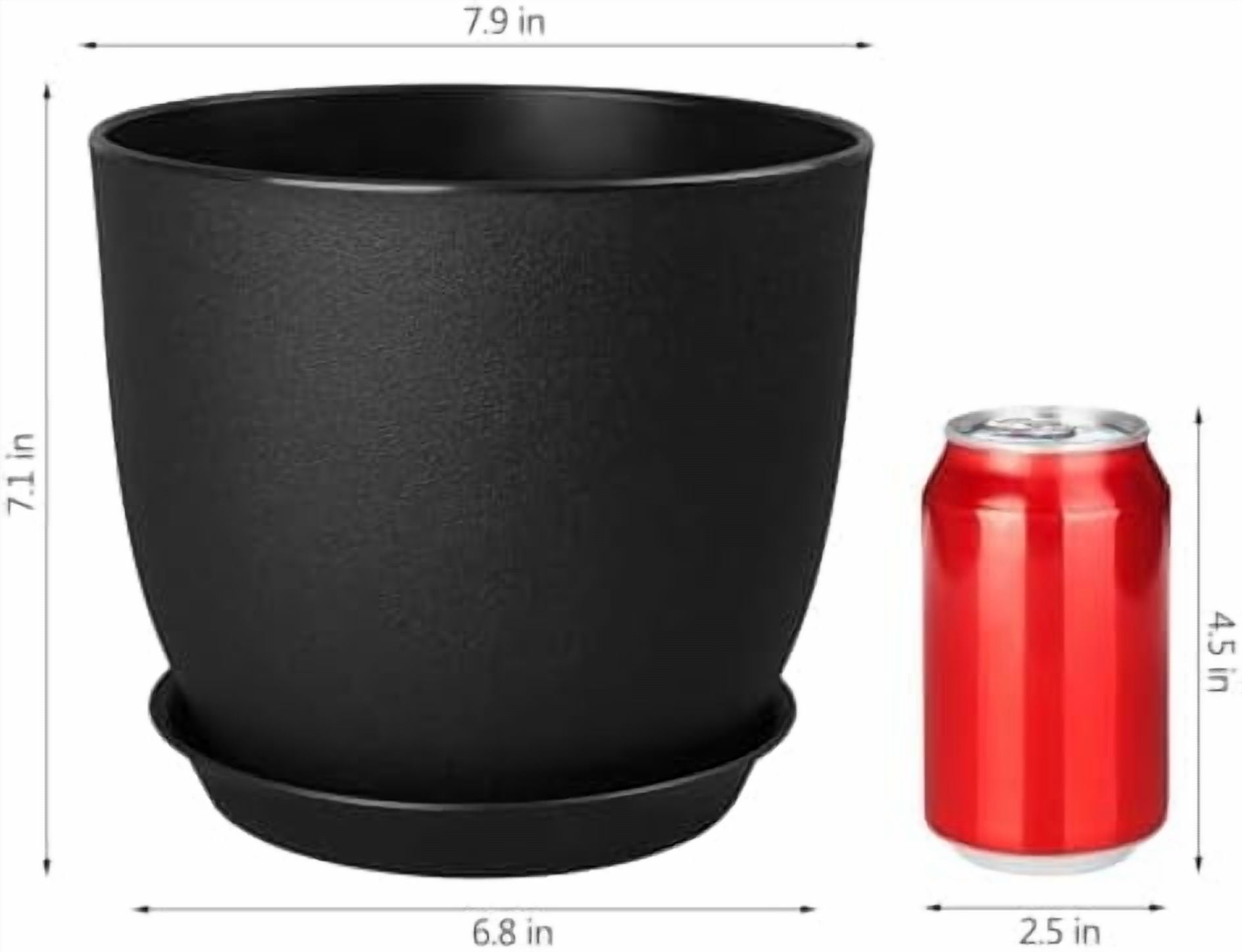 Plant Pots 8 Inch Set of 4, Flower Pots with Multi Mesh Drainage Holes, Planters for Indoor Outdoor Garden Plants and Flowers (Black)