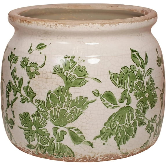 Plant Pots, Ceramic Planters for Indoor/Outdoor Plants, 6.29'' Flower Pots for Indoor Plants with Drainage, Vase & Planters, Vintage Indoor Plant Pots, Home & Fall Decor, Classic Green