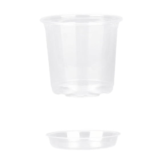Plant Pots, Clear Plastic Drainage Holes Matching Saucers Tray Seed Starting Propagation Container 4 5 6 7 in Sizes Garden Sowing Vessels Botanical Growing Tool 4in