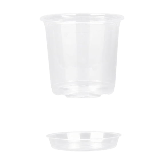 Plant Pots, Clear Plastic Drainage Holes Matching Saucers Tray Seed Starting Propagation Container 4 5 6 7 in Sizes Garden Sowing Vessels Botanical Growing Tool 5in