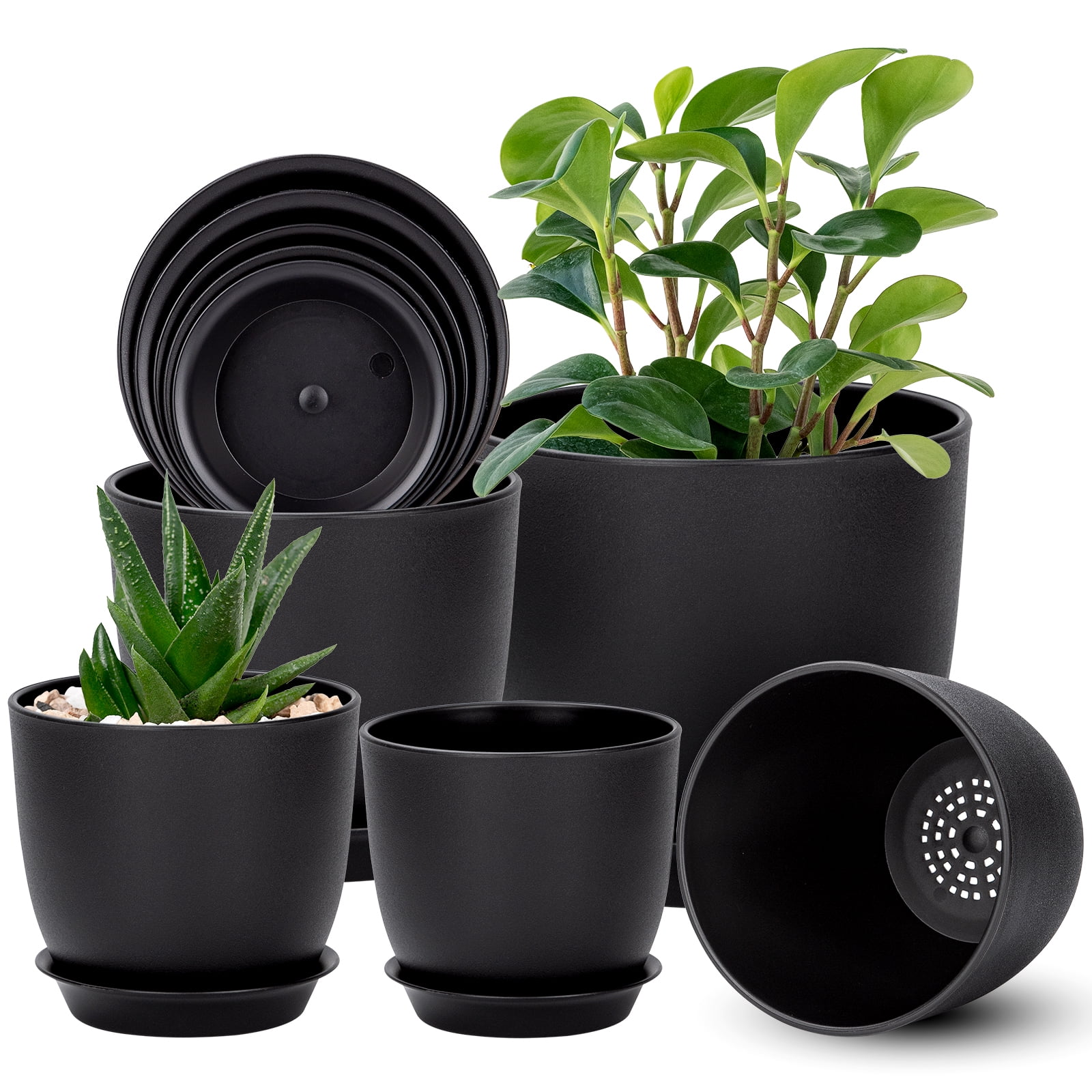 Plant Pots with Drainage 7/6.3/5.5/5/4.5 Inches Home Decor Flower