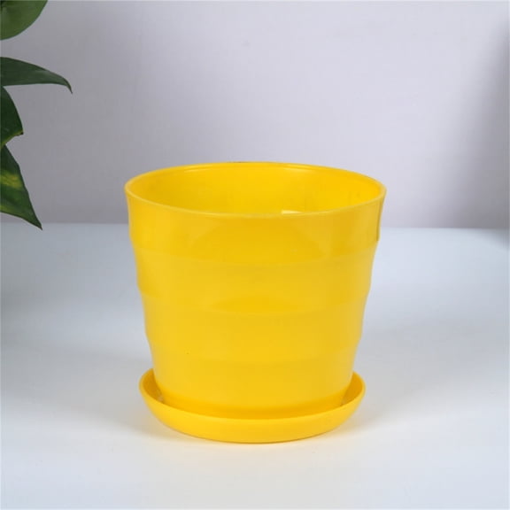 Plant Pots, Flower Pots for Plants with Drainage Holes and Saucer, Plastic Plant Pots Indoor Planters for Outdoor Plants Small Garden House Home Decor, Nursery Pots for Succulent, Yellow, Small
