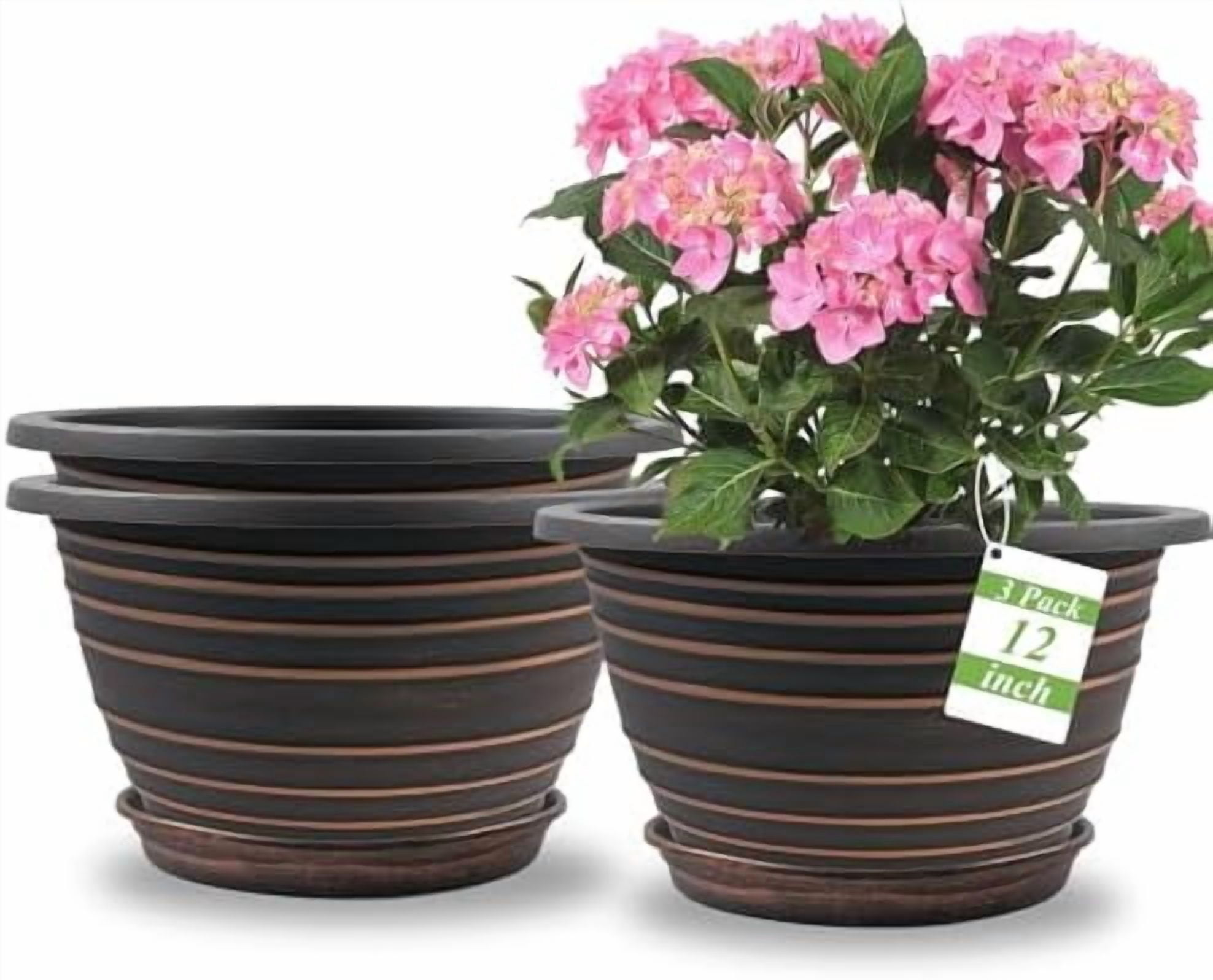 Plant Pots Indoor with Saucers & Drainage 4 Pack Plastic Flower Pots ...