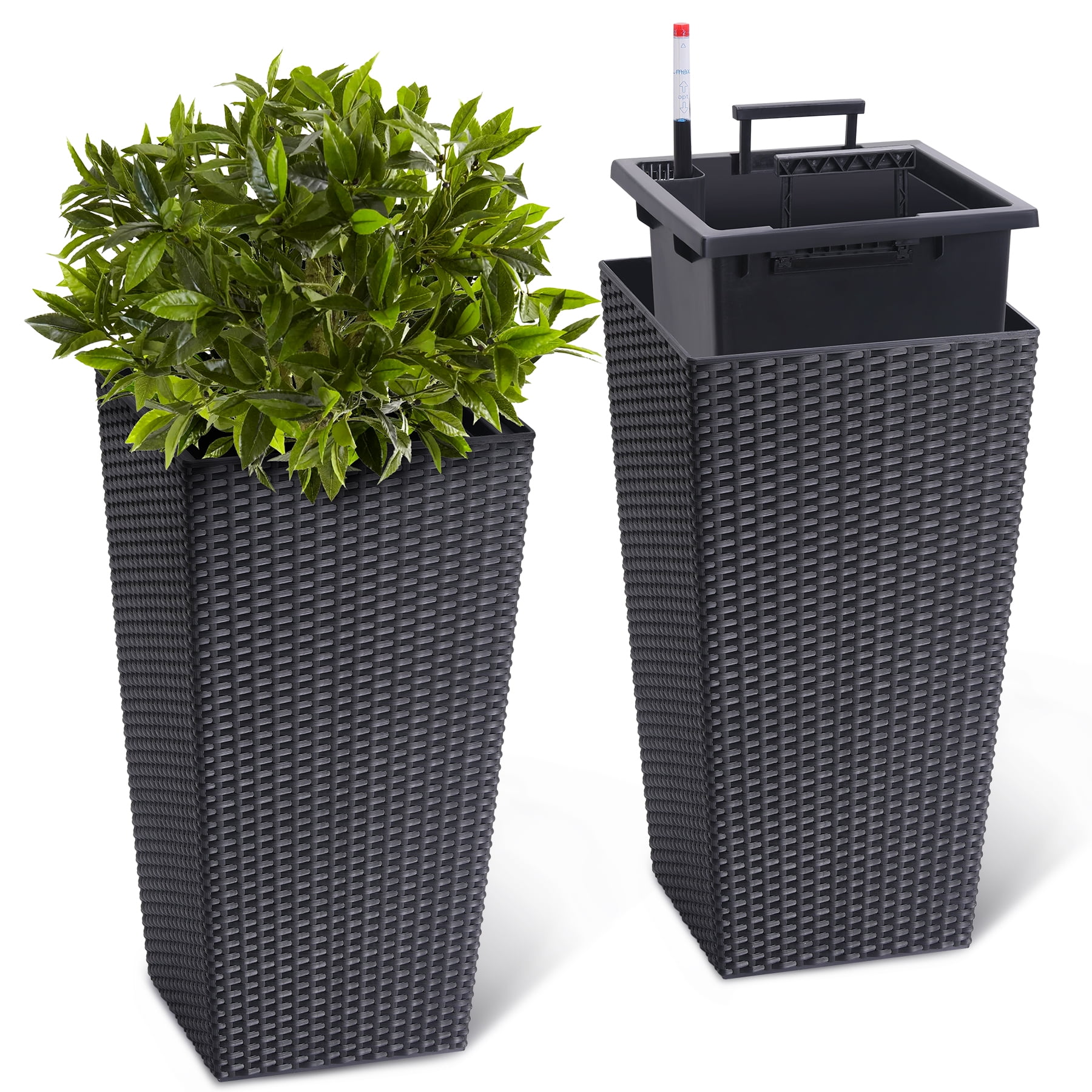 Plant Pots Set of 2,23" Tall Flower Pots,Tapered Tall Planters with Automatic Watering,Built-in Drainage,Water Level Monitor,Decor Flower Pots,Large Planters for Outdoor Indoor Plants