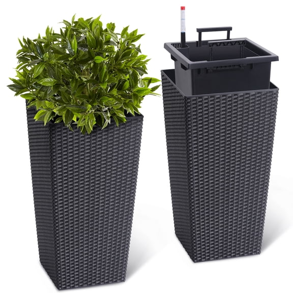 Plant Pots Set of 2,23" Tall Flower Pots,Tapered Tall Planters with Automatic Watering,Built-in Drainage,Water Level Monitor,Decor Flower Pots,Large Planters for Outdoor Indoor Plants