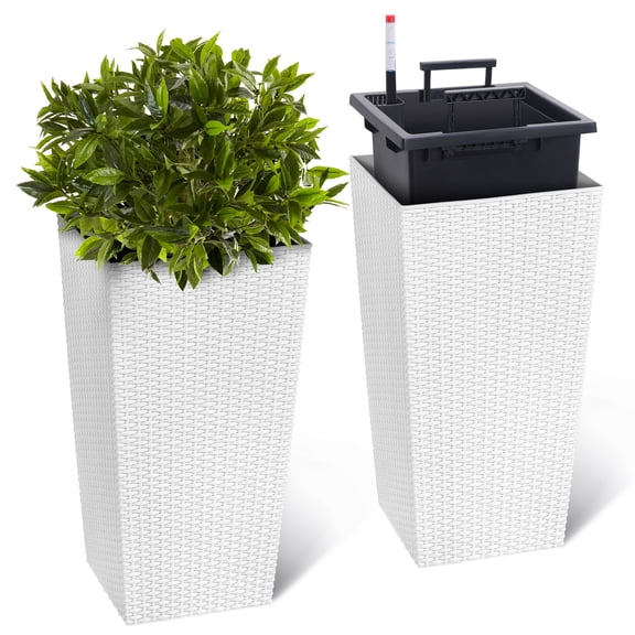 Plant Pots Set of 2,23" Tall Flower Pots,Tapered Tall Planters with Automatic Watering,Built-in Drainage,Water Level Monitor,Decor Flower Pots,Large Planters for Outdoor Indoor Plants