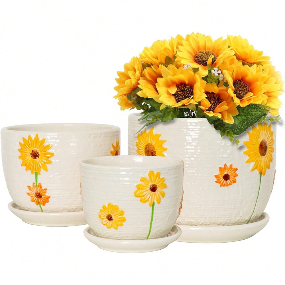 Plant Pots,Set Of 3 Ceramic Flower Pots For Indoor Plants,4+5+6 Inch ...