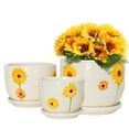 thumbnail image 1 of Plant Pots,Set of 3 Ceramic Sunflower Flower Pots for Indoor Plants,4+5+6 inch Pots with Drainage Hole Saucer,Garden Pots Catus Planters, 1 of 5