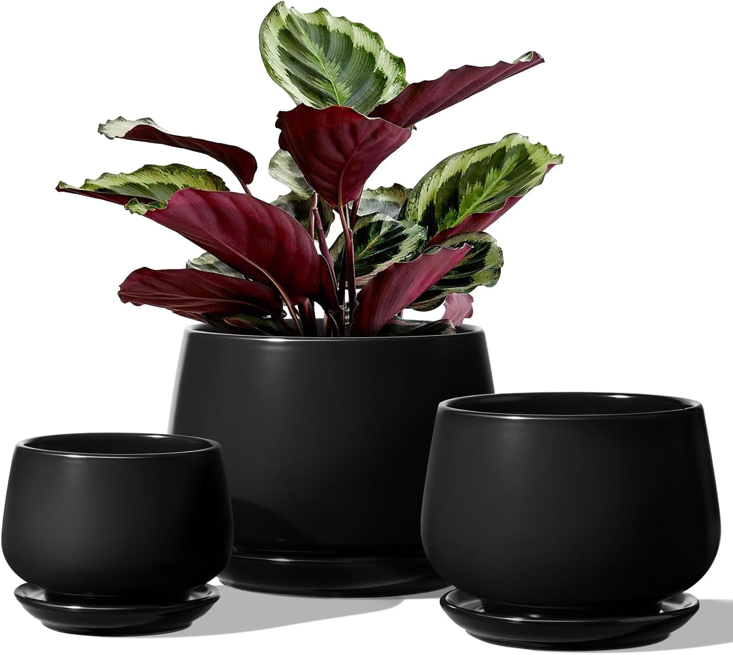 Plant Pots, Set of , Ceramic Planters with Drainage Hole and Saucer ...