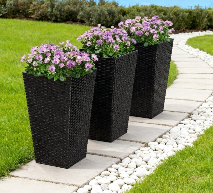 Plant Pots, Tall Planters for Indoor Outdoor Plants Set of 3, Taper Planters with Drainage Holes, for Indoor Outdoor