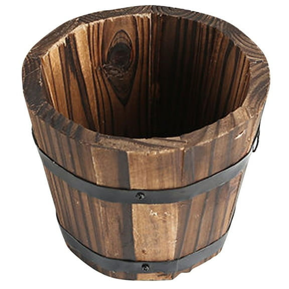 Large Wooden Plant Pot Bucket for Garden , Round Wood Planter Vase, Outdoor Flower Container
