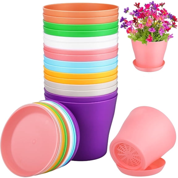 Plant Pots with Drainage - 4 Inches Home Decor Flower Pots for Indoor Planter - Pack of 16 Plastic Planters, Cactus, Succulents Pot - Multicolor