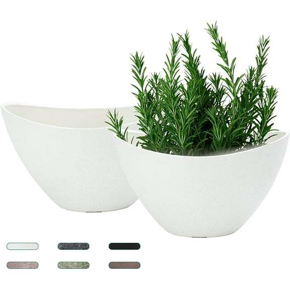 Plant Pots with Drainage Holes, 12 Inch Large Planters for Indoor Plants, Plastic Flower Pots Outdoor, 2 Pack, Marble Pattern Grey