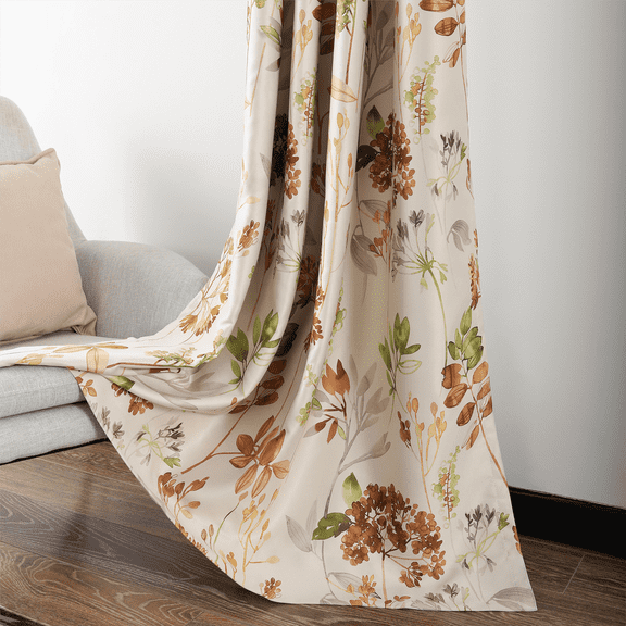 VOGOL Plant Print Home Decor Window Curtains for Bedroom, Grommet Top Curtains Thermal Insulated Vintage Drapes for Dining Room, 52x96 Inch, 2 Panels, Brown