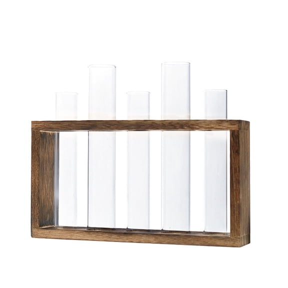 Plant Propagation Station - Wood Stand 5 Glass Test Tube Hydroponic Tabletop Rooting Terrarium Planter Rack Home and Office Decor
