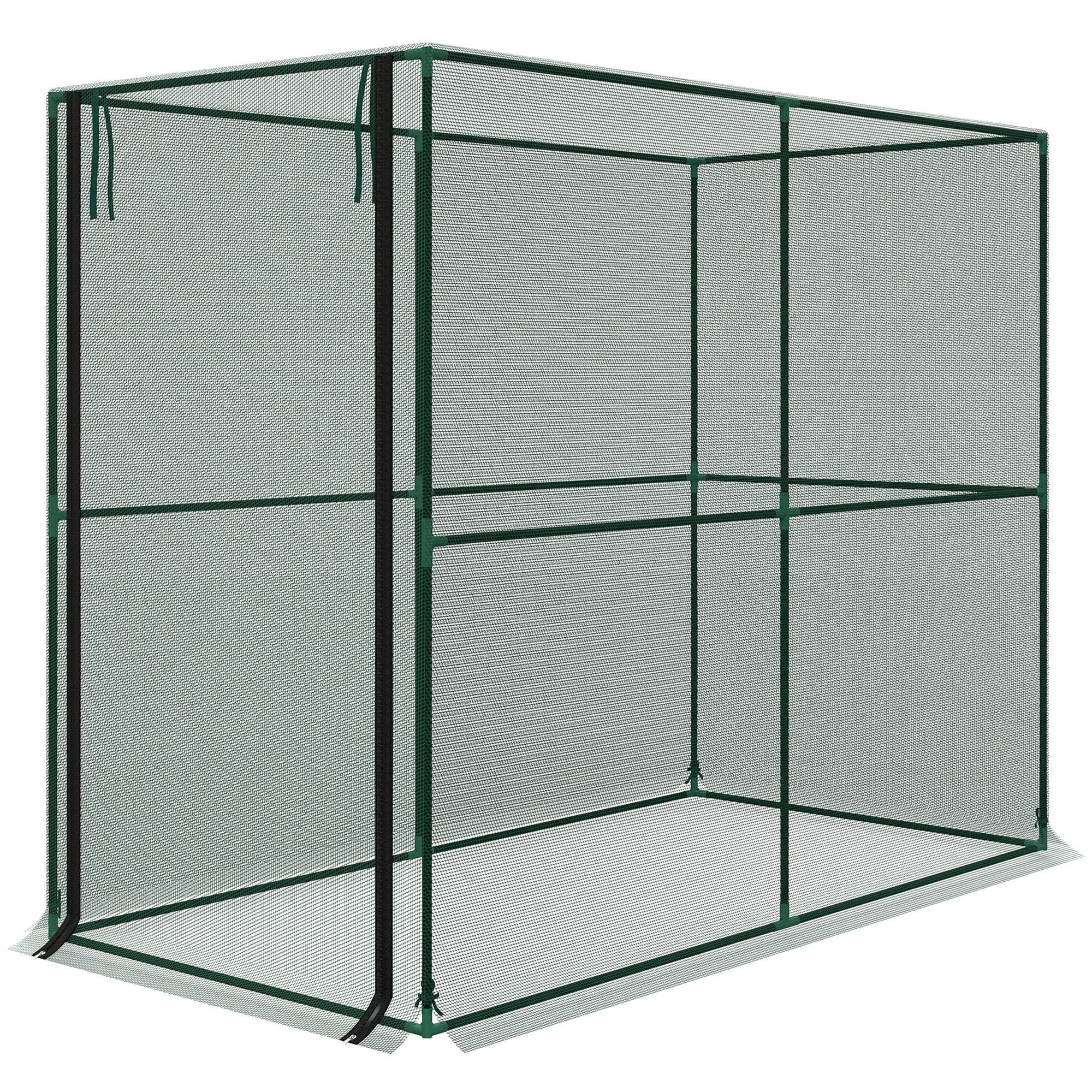 Plant Protector Cage with HDPE Mesh Cover & Roll-Up Zippered Door, U-Shaped Stakes for Stability, Crop Tent for Raised Beds Allotments