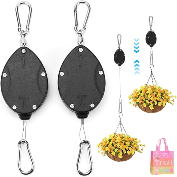 Plant Pulley, Heavy Duty Retractable Hanger, 304 Stainless Steel Adjustable Hook for Hanging Baskets Bird Feeders Patio Garden (2pcs)
