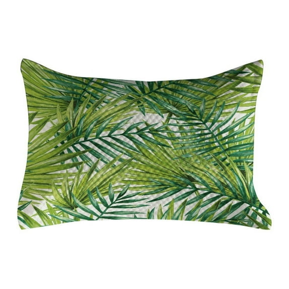 Plant Quilted Pillowcover, Watercolor Tropical Palm Leaves Colorful Illustration Natural Feelings, Standard King Size Accent Pillow Cover for Bedroom, 36" x 20", Fern Green Lime Green, by Ambesonne