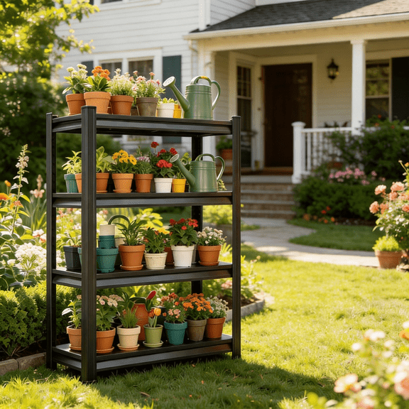 Plant Rack,4 Tier Adjustable Heavy Duty Steel Storage Rack, Metal Shelving Unit,2000lb Storage Shelves for Kitchen Garage Office Warehouse Organization, Black-12"D x 14"W x 44"H