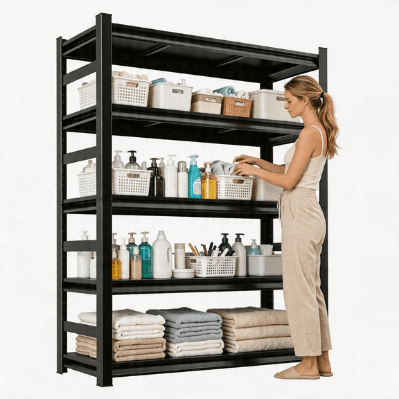 Plant Rack 72"H x 48"W x 24"D, 5 Tier Adjustable Heavy Duty Steel Storage Rack, Metal Shelving Unit, 3000lbs Storage Shelves for Kitchen Garage Office Warehouse Organization, Black