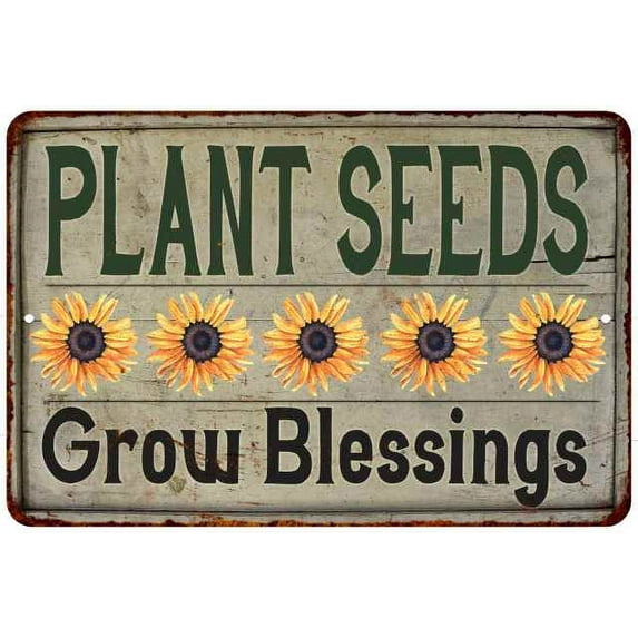 Plant Seeds Grow Blessings Vintage Look Garden Chic 16 x 24 Matte Finish Metal 116240020039