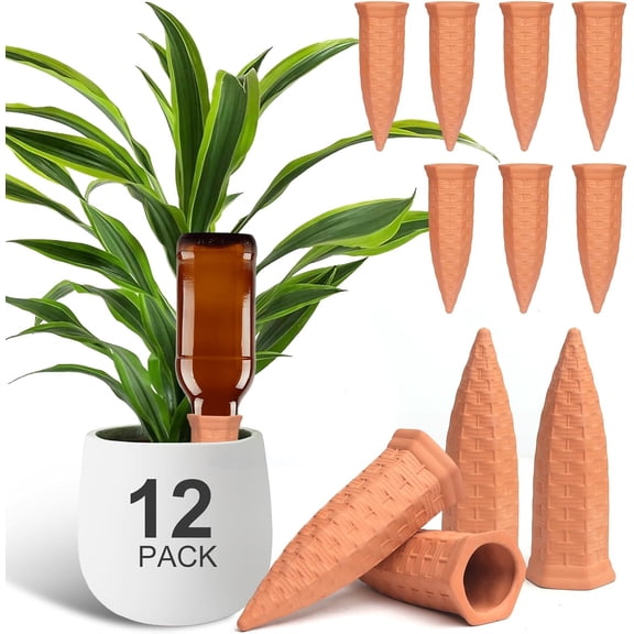 Plant Self Watering Stakes 12 Pack Terracotta Watering Spikes for Indoor and Outdoor Plants,Wine Bottle Plant Watering Devices, Automatic Plant Waterers for Vacation