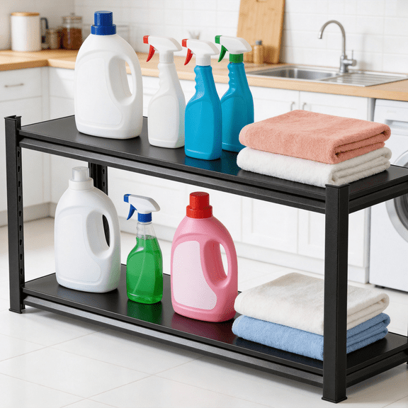 Plant Shelf, 2 Tier Heavy Duty Storage Shelves, 22"H Adjustable Steel Shelving Unit, 1200 LBS Capacity Waterproof Rustproof Metal Rack for Home Garage Pantry Organization|12"D x 14"W , Black