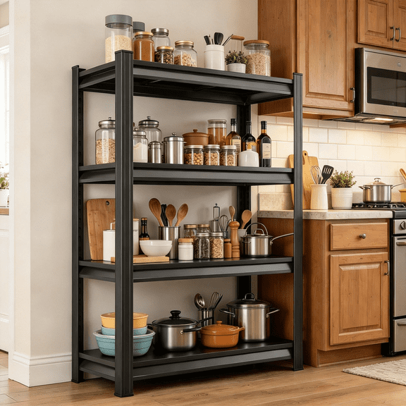 Plant Shelf, 4 Tier Heavy Duty Storage Shelves,54"H Adjustable Steel Shelving Unit,2000 LBS Capacity Waterproof Rustproof Metal Rack for Home Garage Pantry Organization|16"D x 36"W,Black