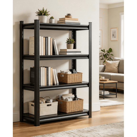 Plant Shelf,4 Tier Heavy Duty Storage Shelves,54"H Adjustable Steel Shelving Unit,2400 LBS Capacity Waterproof Rustproof Metal Rack for Home Garage Pantry Organization|18"D x 40"W,Black