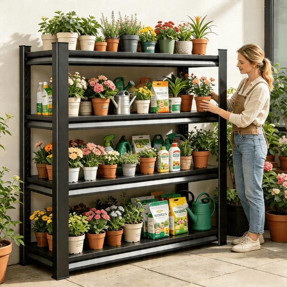 Plant Shelf,4 Tier Heavy Duty Storage Shelves,54"H Adjustable Steel Shelving Unit,2400 LBS Capacity Waterproof Rustproof Metal Rack for Home Garage Pantry Organization|16"D x 36"W,Black