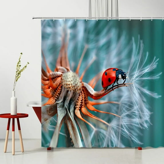 Plant Shower Curtain Dandelion Pattern Polyester Fabric Home Decor Waterproof Cloth Curtain With Hooks Multiple Size