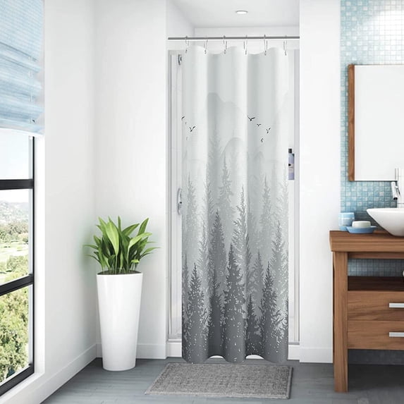 Plant Shower Curtain Mountain Forest Nature Tree Fabric Shower Curtain for Bathroom Water Repellent Shower Curtain Bathtubs Hotel, 36 x 72 inch, Grey