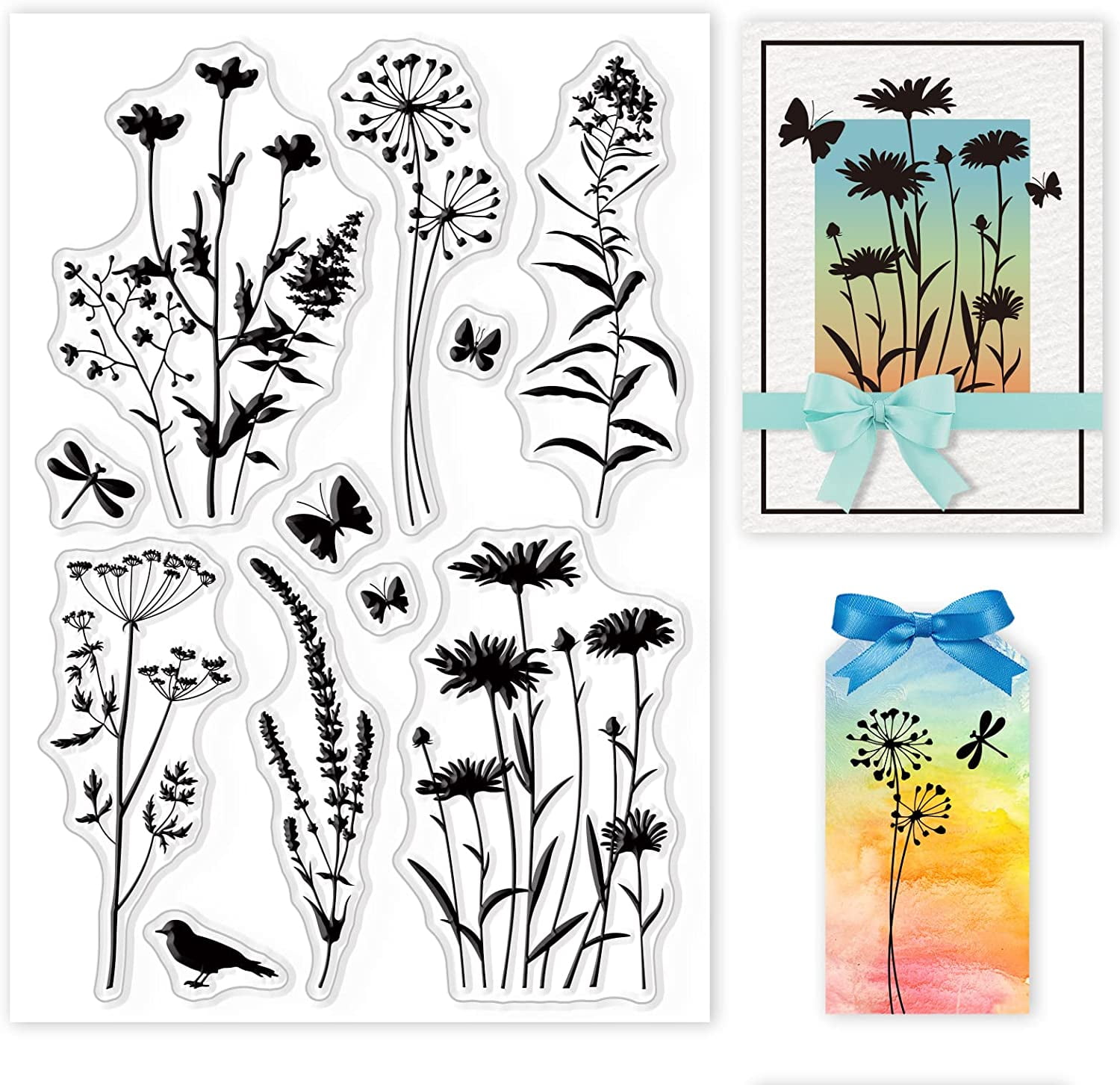 Plant Silhouette Silicone Clear Stamp Flowers Leaves Transparent ...