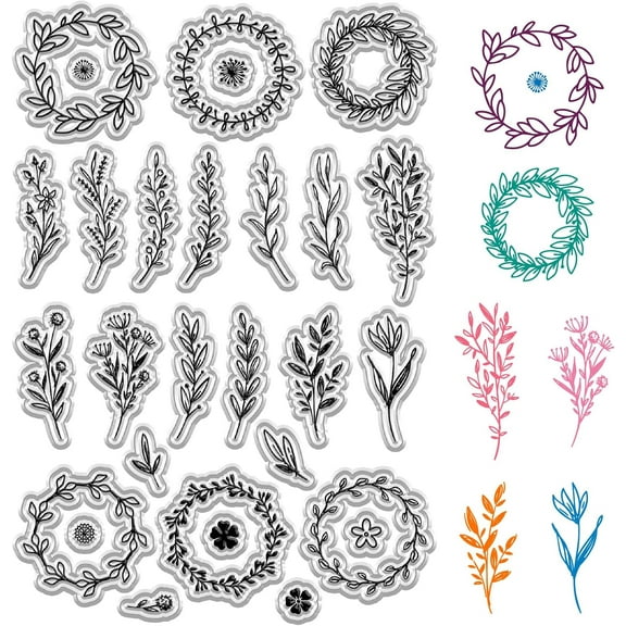 Plant Silicone Stamp Wreath Stamps Floral Flowers Leaves Plants Transparent Reusable Vintage Rubber Stamps